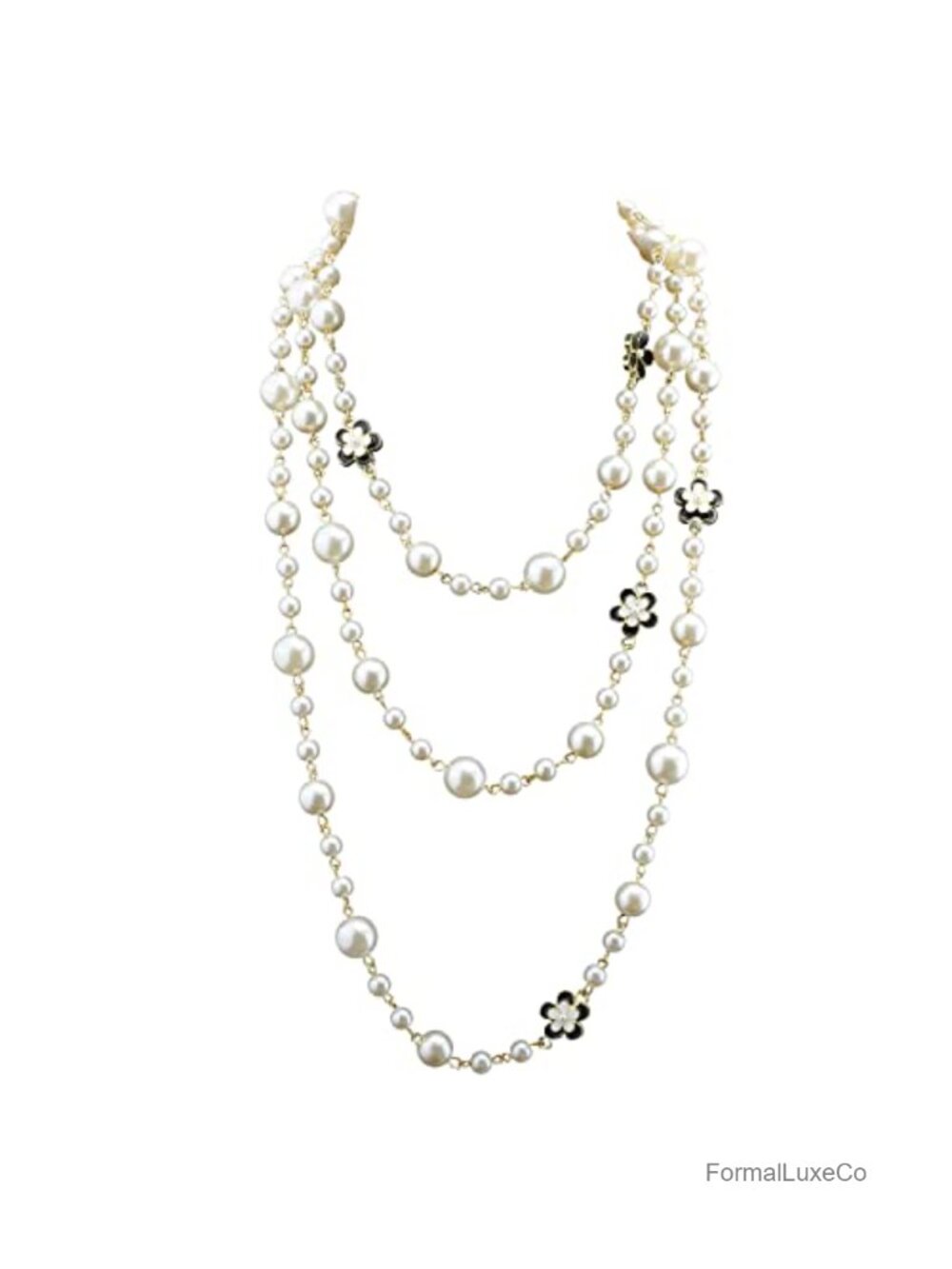 Layered Pearl Clover Flower Necklace for Women - Long Chain